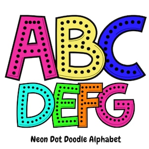 Neon Colorful Black Dot Handwritten Doodle Alphabet Font Set PNG - Bright, Kindergarten, School, Teacher Materials, summer alphabet png