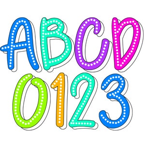 Bright Neon Hand Drawn dalmation dots png , polka dot alphabet png, marquee letters png, doodle dot font, Digital Download, dot alphabet png