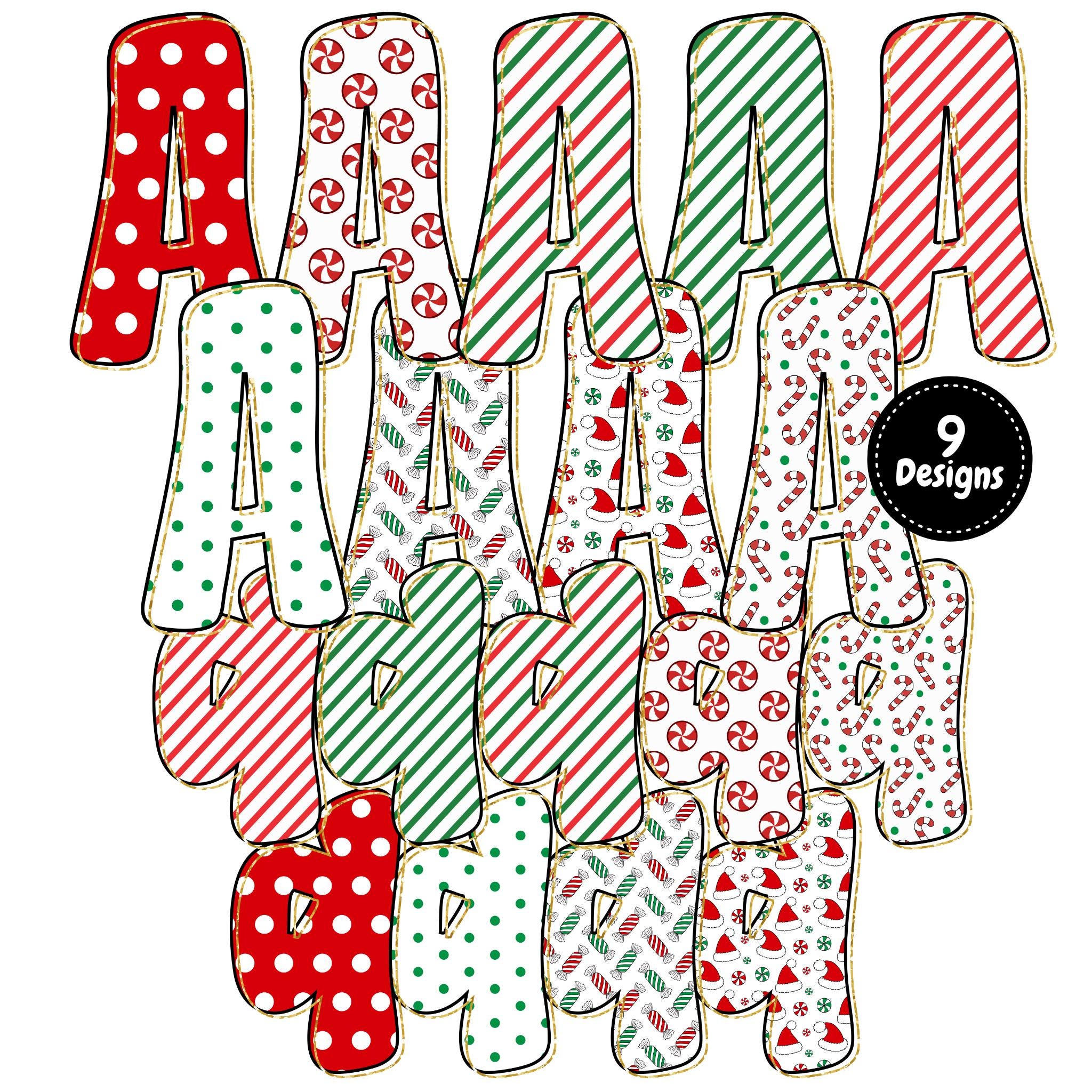 Preppy Candy Cane Christmas Alphabet Png Bundle | Doodle Alpha Font ...