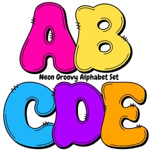 Alphabet néon png | Polices de caractères lumineuses de l&#39;alphabet | Lettres colorées Chiffres | Maternelle, école, polices pour enseignants |  Sublimation PNG