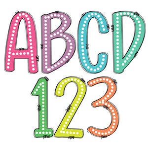 Bright dalmation dots png , polka dot alphabet png, marquee letters png, doodle dot font, Digital Download, dot alphabet png, dalmation font