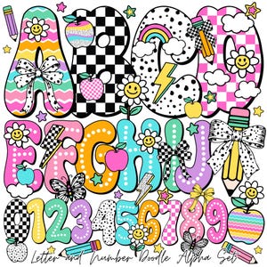 Preppy Dotted Back to School Teacher Alphabet | Doodle Alpha Font ...