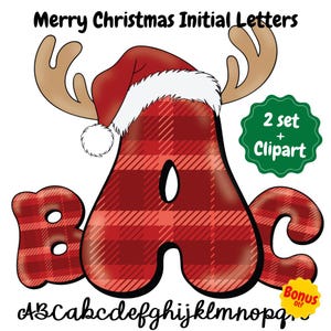 Christmas ornaments Alphabet letters PNG | Christmas alphabet png | Christmas Plaid alphabet | xmas alphabet clipart png | Santa hat letter