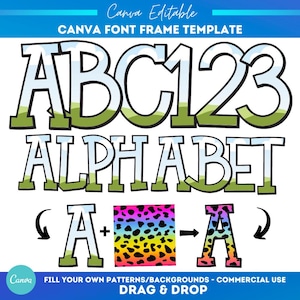 Marcos de letras de Canva para profesores / Plantilla de marco de fuente de alfabeto editable / Diseño de arrastrar y soltar para patrón personalizado