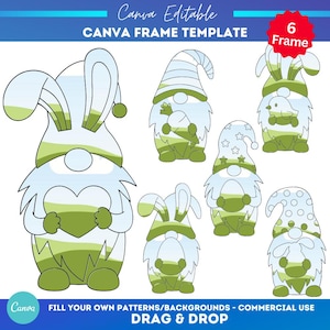 Gnome Easter bunnies Canva Frame | Pacote de modelos Canva | arraste e solte quadros Canva | Feliz Páscoa | Páscoa engraçada | Caça aos ovos de Páscoa