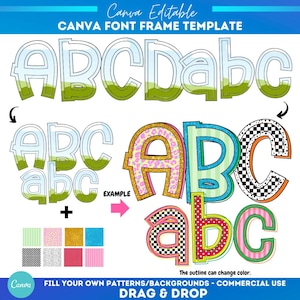Fuente de marco Canva de verano para regreso a clases, alfabeto/sublimación/patrón de relleno personalizado/rellenar fuente, alfabeto/fuentes alfa de Canva/femenino