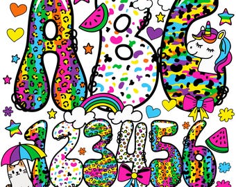 Colorful neon Rainbow leopard | Brush Stroke | Spring | Doodle Alphabet PNG | Groovy Font | Bubble Font | cheetah | Neon 90's Clip Art