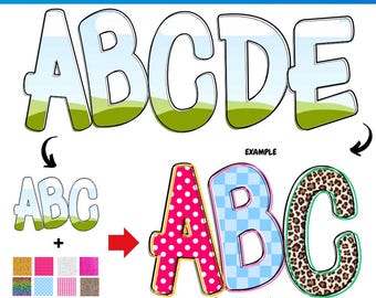 Leinwandrahmen Buchstaben und Zahl | Doodle-Briefvorlage | Sublimationsdesign | Benutzerdefiniertes Füllmuster | Schriftart Leinwandrahmen |  Alphabet ausfüllen
