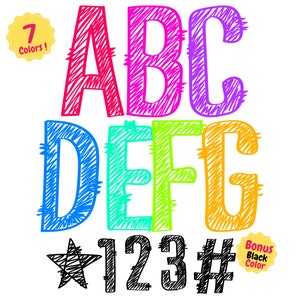 Neon Scribble lines png, School color palette, doodle alpha, Retro Doodle, Scribble Alphabets, Sublimation Designs, PNG Alphabet Bundle,