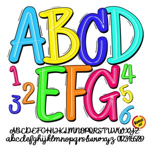 Alfabeto de rabisco de néon png, pacote de conjuntos alfa, fonte de ponto doodle, png na moda, Duo de fontes, fonte escolar png, pacote de fontes, fonte bacana, manuscrita