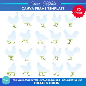 Retro Huhn Canva Rahmenvorlagen | Boho Huhn Png |  Retro Boho Blumen Hühner Bauernhof | Huhn Mama | Hühner Mama | Foto-Collage