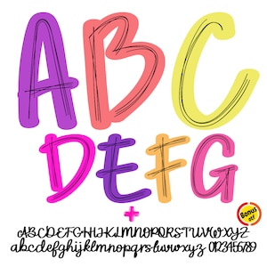 Neon Scribble alphabet png, doodle alphabet bundle Png, Bright 7 alpha set png, Hand Drawn, Digital Download
