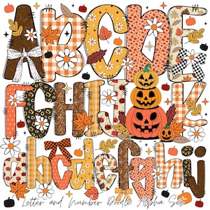 Preppy autumn doodle alphabet | Preppy Floral | Preppy Vintage Doodle alphabet font | pumpkin season | sublimation font | funky letters png