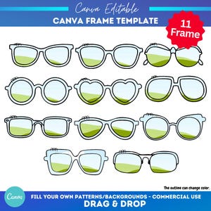 Modello Canva per occhiali da sole estivi / trascina e rilascia / Crea il tuo png / silhouette di occhiali / clipart di occhiali da sole