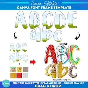 Marco Alfabético / Letras y Números del Alfabeto Doodle de Canva / Patrón de Relleno Personalizado / Alfabeto de Fuente para Rellenar / Monograma de Marco de Canva / Escuela de Verano