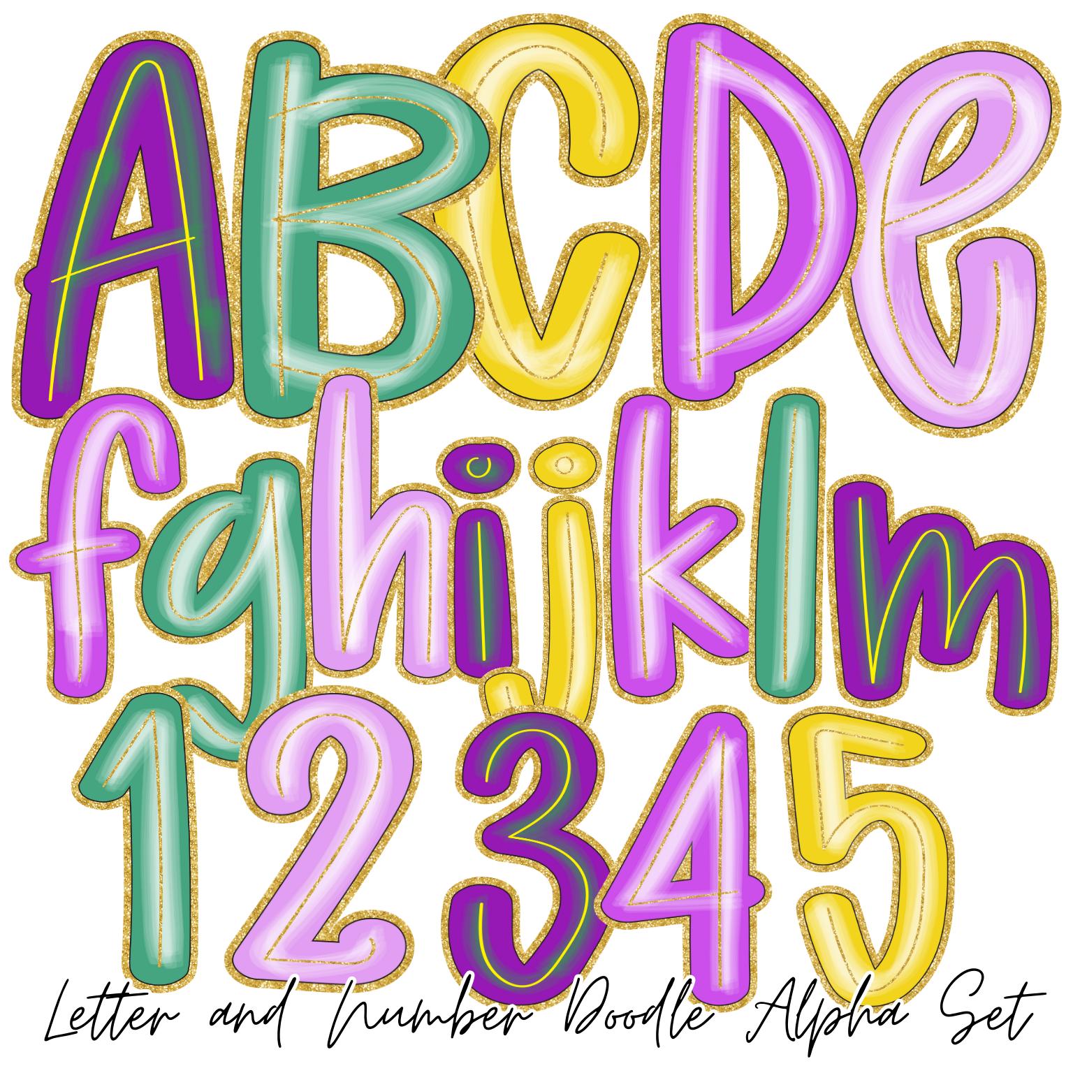 Preppy Mardi Gras Alphabet Png | Doodle Alpha Font Letter and Number ...