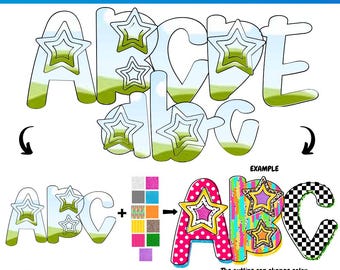 Preppy Star Canva Frame Template Alphabet | Sublimation | Custom Fill Pattern | Font Canva Frame |  Fill in Alphabet | Summer Back to School