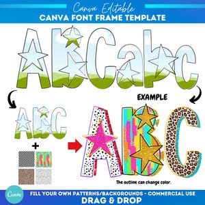 Preppy ster canvas lijstsjabloon alfabet | Sublimatie | Aangepast opvulpatroon | Lettertype canvaslijst |  Alfabet invullen | Leraar Summerschool