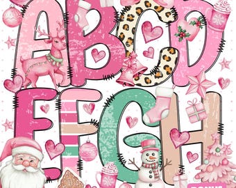 ピンクのクリスマスアルファベットPng | クリスマスの文字と数字Png | クリスマスコケットリボンPng | メリーと明るいPng | サンタのアルファベットPng