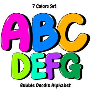 Alfabeto colorido Png, Letras de bolha Png, Paleta de cores Neon brilhante, Pacote de letras do alfabeto, Fonte gorda e groovy, Alfabetos de professores, Doodle