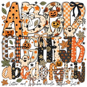 Cozy Preppy Autumn alpha doodle | doodle alpha font Letter and Number | Pumpkin Season Letters | Fall Alpha Coquette | Fall Alphabet