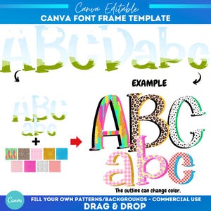 Keilrahmen Alphabet Schrift | Sublimationsdruck | Benutzerdefiniertes Füllmuster | Füllen Sie das Feld Schrift Alphabet | Keilrahmen Monogramm | Canva alpha | adrette Schriftart
