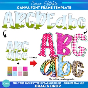 Editable Canva Frame Letters | Uppercase Lowercase & Numbers |Canva Letters | Canva Doodle Alpha Set | Canva Frame Template Alphabet