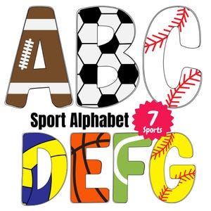 Sport alphabet Bundle | Sport font png | Baseball, Basketball, Football, Softball, Tenis, Volleyball, Soccer | Doodle Alphabet