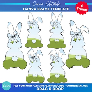 Coquette Bunny Rabbit con fiocco Canva Frame / Pacchetto di modelli Canva Coquette / Cornici Canva trascina e rilascia / / Pasqua / Modello cornice Canva