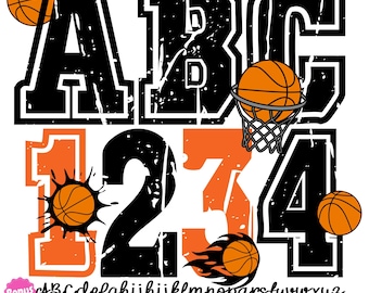 Basketball Varsity Distressed Alphabet |  Sport Alphabet | Distressed Varsity Letters and Number | Grunge Letters Numbers |