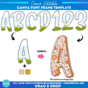 Preppy Canva lace alpha template | Lace Border Font | Canva Frame Alphabet |  Lace Canva Doodle Letters | Monogram | Canva Letters