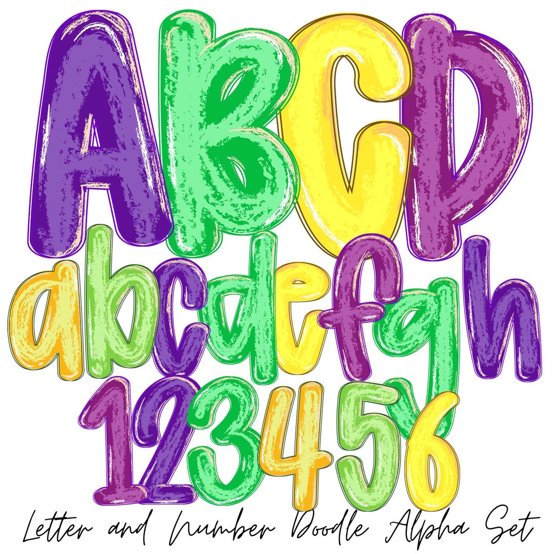Preppy Brush Stroke Png | Purple Green Yellow Letter and Number ...
