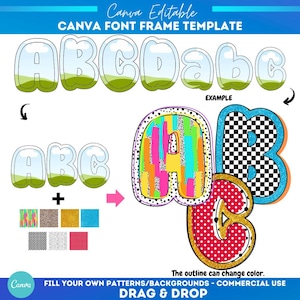 Plantilla de marco de Canva para profesor de globos preppy / Sublimación / Patrón de relleno personalizado / Marco de Canva con fuente / Alfabeto para rellenar / Escuela de verano