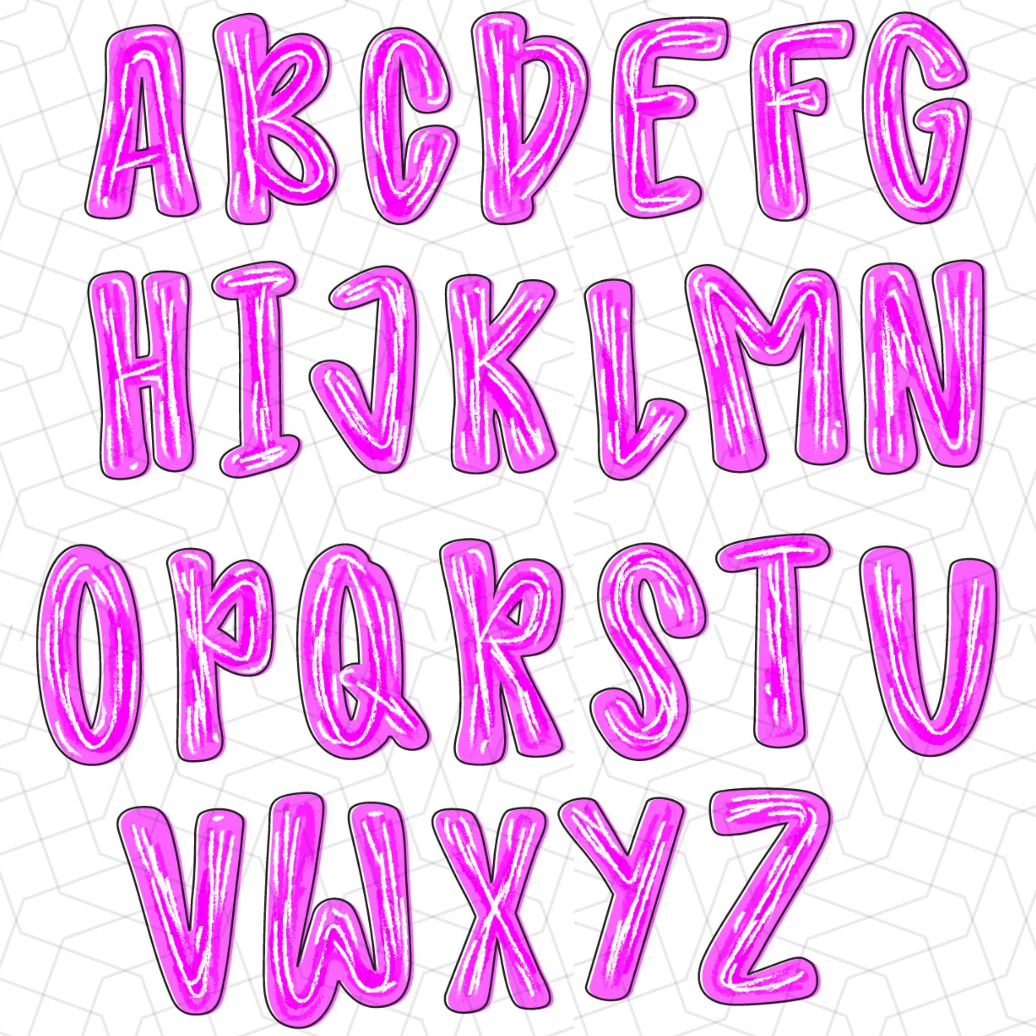 Preppy Brush Stroke Easter Alphabet PNG | Doodle Alpha Font | School ...