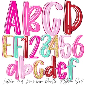 Preppy Valentine's Day Alphabet PNG | Doodle Alpha Font | School ...