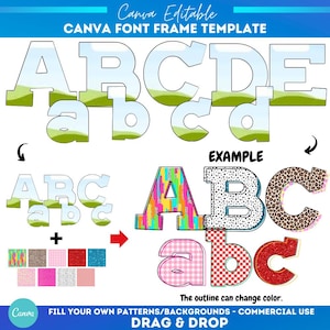 Canva alphabet frame | Letters, Uppercase Lowercase & Numbers | Doodle Template | Sublimation Design | Editable Canva Frame | Font Canva