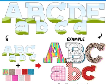 Canva alphabet frame | Letters, Uppercase Lowercase & Numbers | Doodle Template | Sublimation Design | Editable Canva Frame | Font Canva