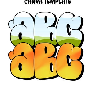 May include: A graphic design featuring the letters A, B, and C in a bold, cartoon style. The letters are in a gradient of blue, green, and orange.