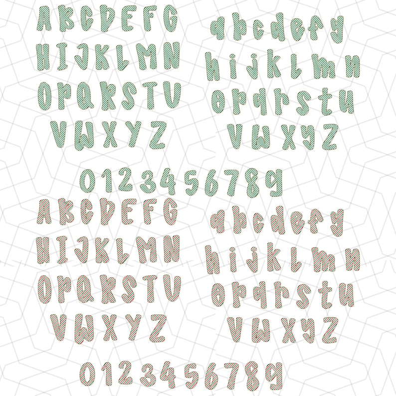 Preppy Candy Cane Christmas Alphabet Png Bundle | Doodle Alpha Font ...
