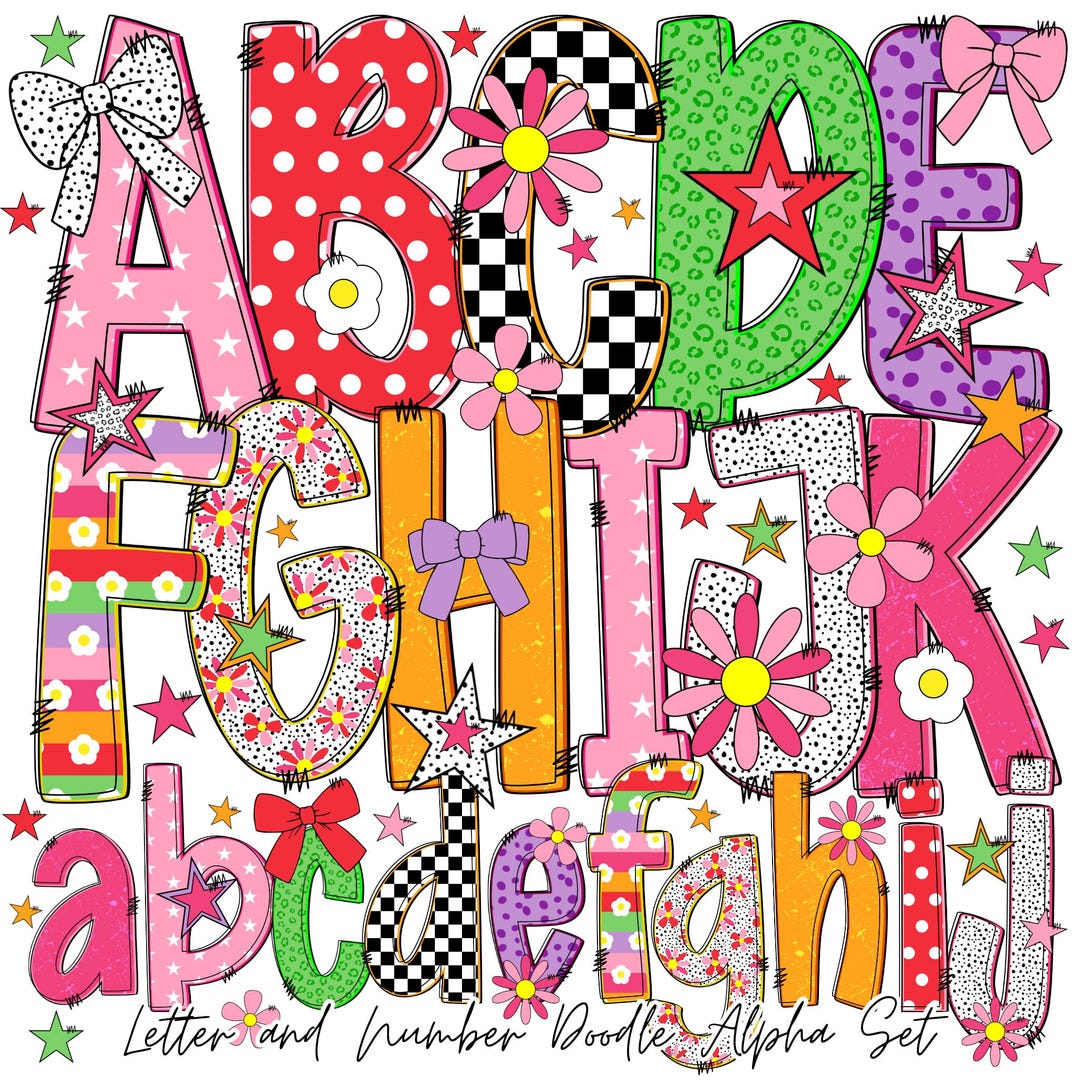 Summer Alphabet | Doodle Alpha Font Letter and Number | School Teacher ...