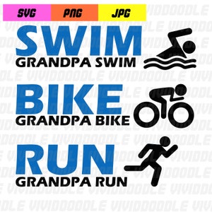 Grandpa Tri Swim Bike Run Triathlon Design PNG, JPG, SVG Digital Download File, Sublimation