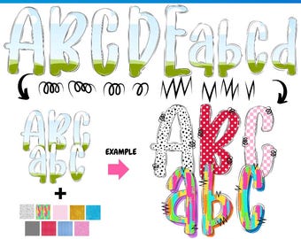 Cutie Preppy Alphabet Doodle Bundle Canva Frame Template | Sublimation | Font Canva Frame |  Fill in Alphabet | Canva Frame Monogram