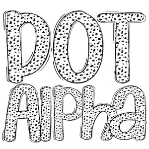 Dalmatian Doodle Font | Playful Spotted Alphabet PNG | Uppercase, Lowercase, Numbers & Punctuation for Sublimation and Craft, Dotted Letters