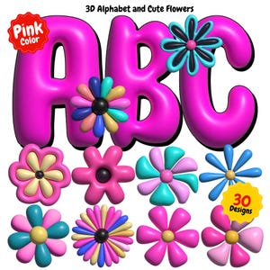 Flor 3d neon brilhante png, clipart de flores infláveis, letras do alfabeto 3d, letras e números, alfabeto inchado, sublimação, letras de bolhas,