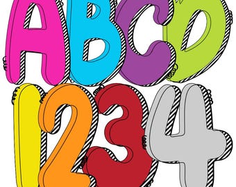 Balloon Neon Bulletin Board Doodle Letters Back to School: Kindergarten, Teacher, School, Doodle, Bright Alphabet & Number PNGs - Alpha Set