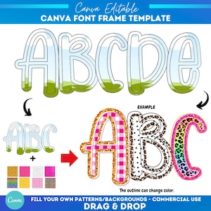 Letras de burbujas con marcos de Canva / Plantilla de letra doodle / Diseño de sublimación / Patrón de relleno personalizado / Marco de fuente de Canva / Alfabeto para rellenar