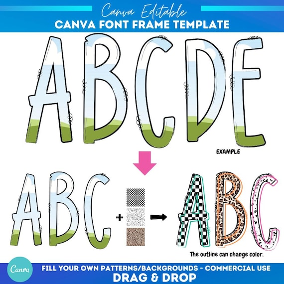 Canva Alpha Frame | Doodle Letter Alphabet Frame | Editable Handwritten Font Template | Customizable Drag and Drop Template | Canva letters