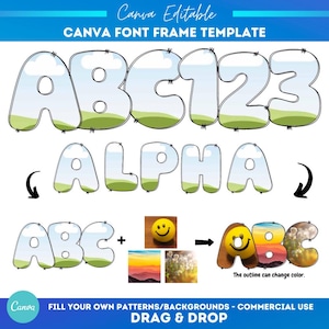 Lindo marco de alfabeto con letras dibujadas a mano de Canva / Plantilla de fuente editable / Marcos personalizables con arrastrar y soltar / Plantilla de letra rellenable / Fuente de burbuja