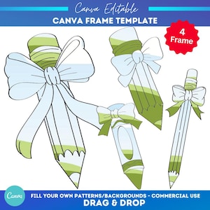 Pencil Coquette bow Canva Frame / 100 giorni di scuola matita / Pencil Coquette Bow / trascina e rilascia / Modello cornice Canva / Ritorno a scuola