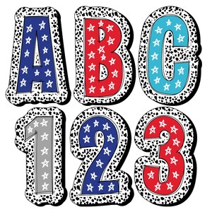 Independence day Alphabet png bundle, America PNG, 4th of July PNG,  Usa Flag Png, Bright USA Flag Doodle, Dalmatian Dots